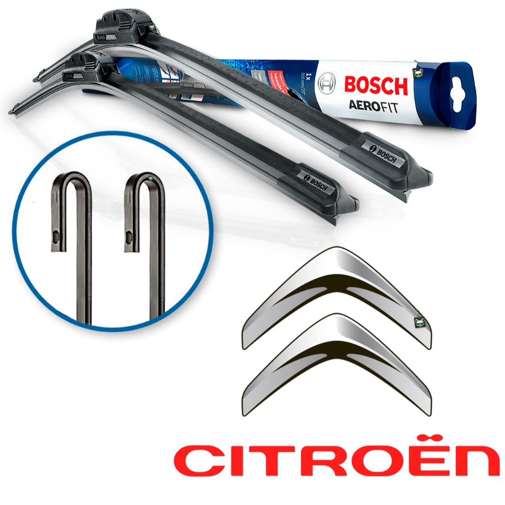 Par Palheta Limpador Parabrisa Dianteira Bosch AeroFit Citroën Braço Gancho
