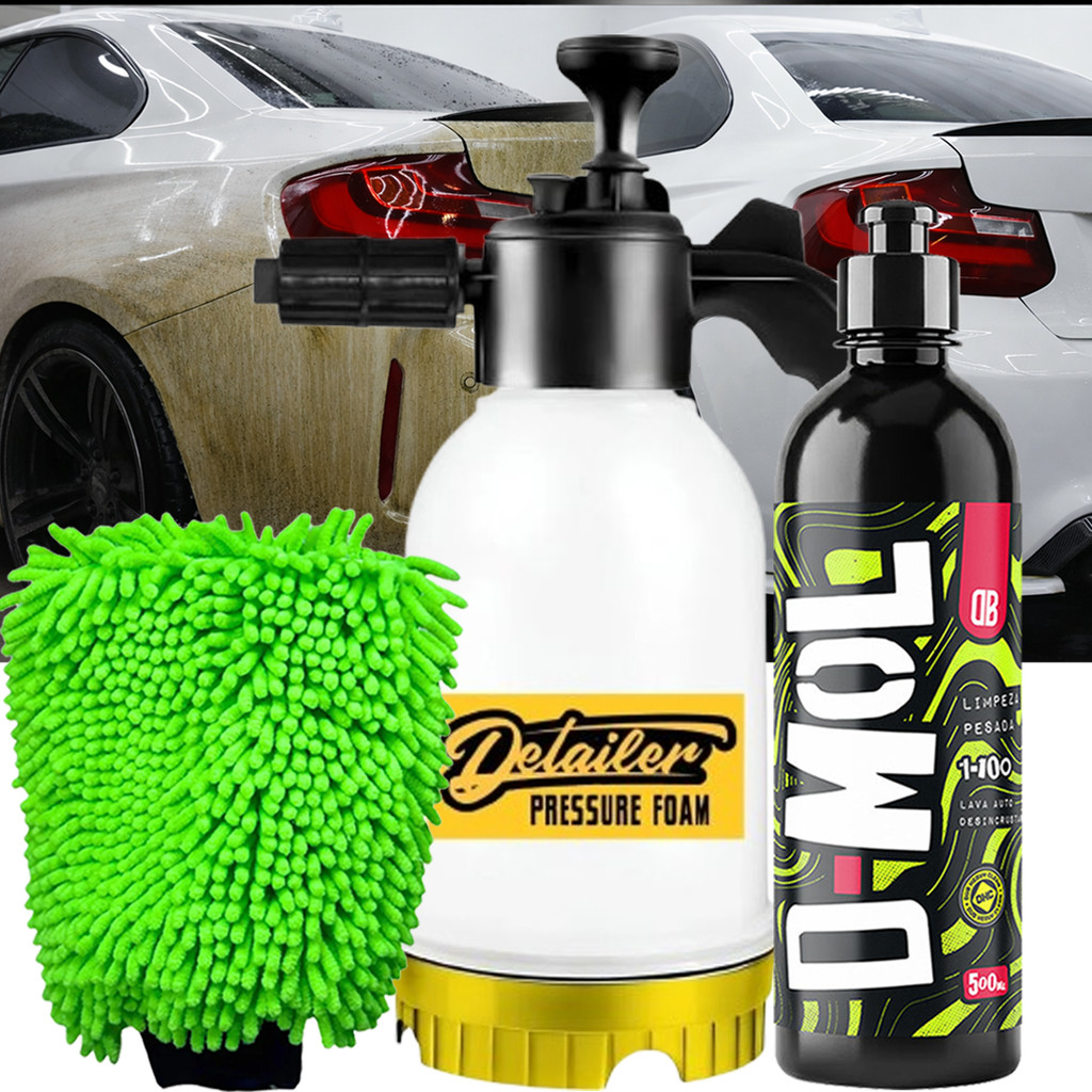 Kit Lavagem Pulverizador Snow Foam 2l D Mol Shampoo Desincrustante Pre Lavagem Tira Barro Dub Boyz