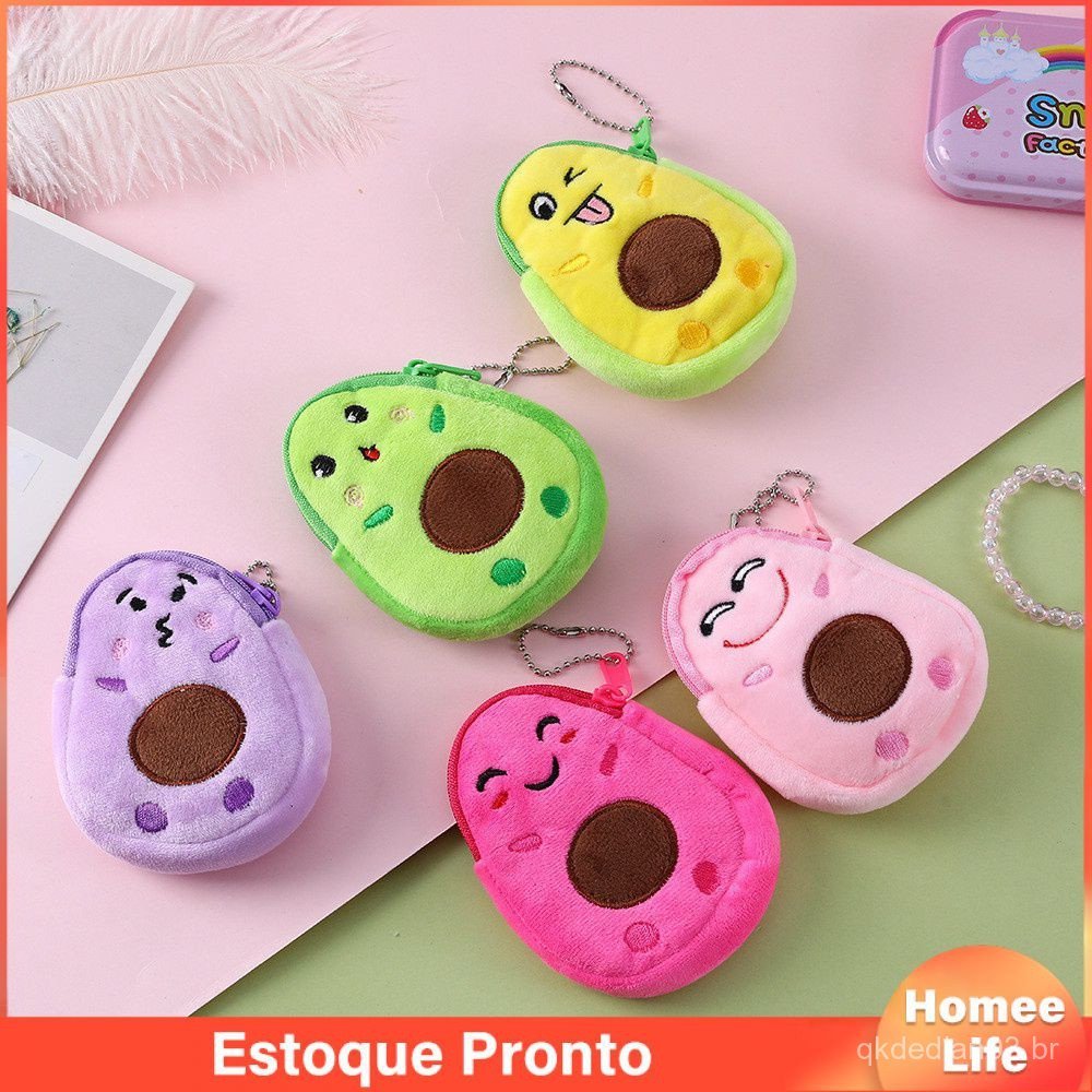 Abacate Bolsa Pequena De Moedas Kawaii Fashion Girls Money Pouch Carteira Fofa De Pelúcia Pingente De Escolar Plush