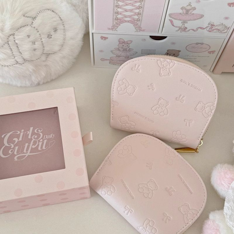Porta-cartões GYFERTERN Girl Heart Shell Urso Carteira em relevo Pequeno armazenamento fofo Slot para vários cartões