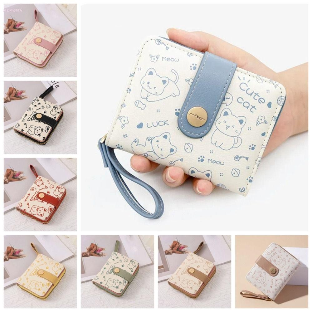 Carteira ADAMES Cute Cat Girls , Bolsa Curta De Dinheiro Para Estudantes Com Vários Compartimentos Cartões , Carteiras Z