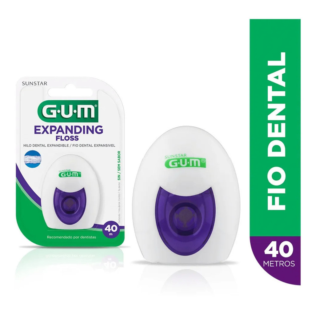 GUM Fio Dental Expanding Floss Sem Sabor 40 Metros Higiene Bucal