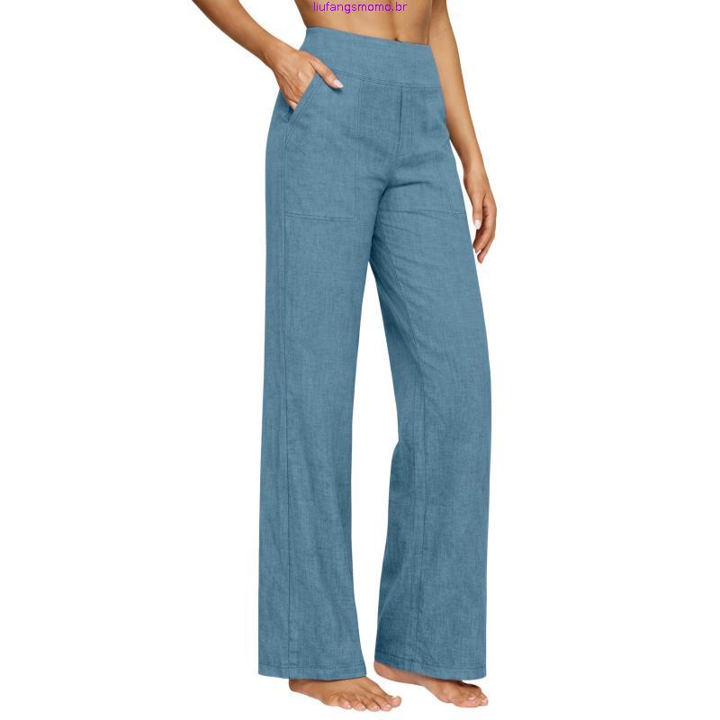 High-rise Wide-leg Pants Functional Side Pocket Women’s Wide Leg High Waist with Pockets – Lightweight Summer Work T