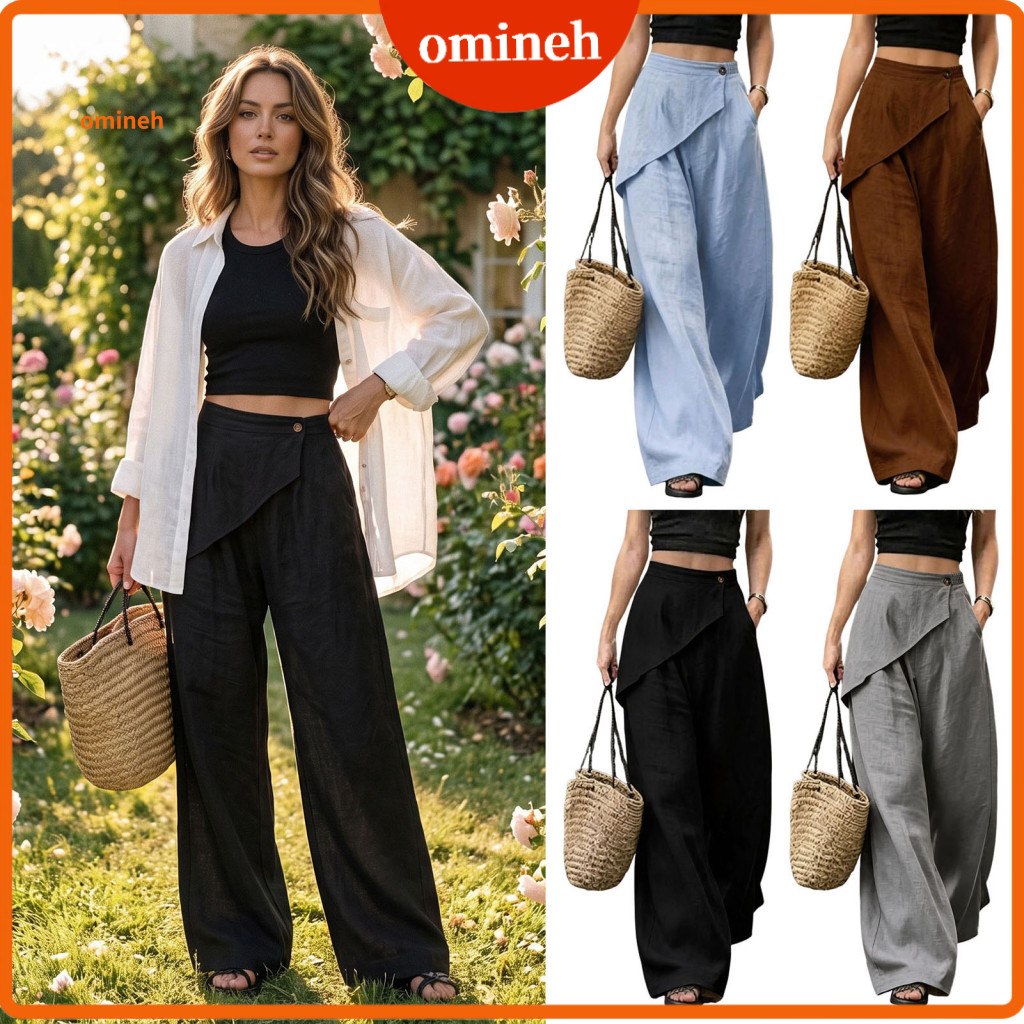 Lightweight Spring Autumn Trousers Wide Leg Pants for Women Women’s High Waisted Linen Blend Loose Fit Irregular Hem S