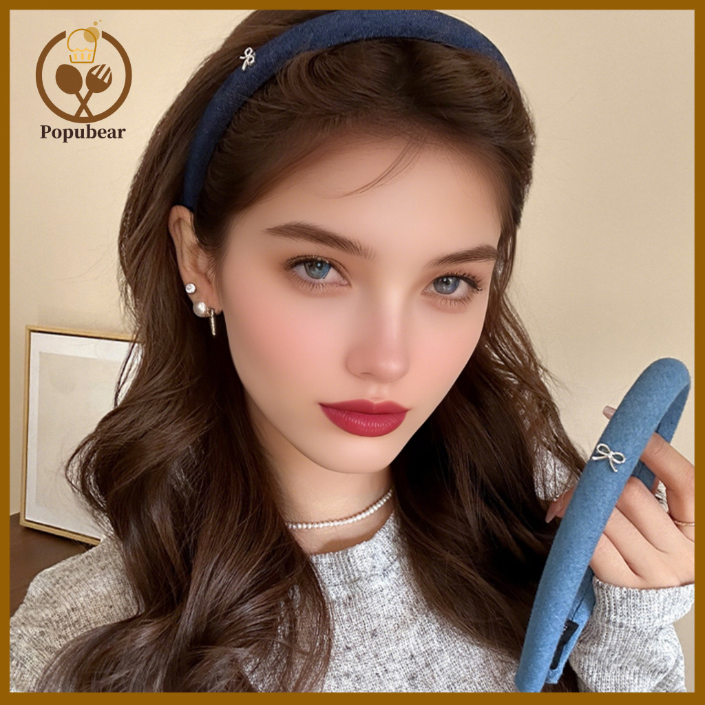Denim Headband Lightweight Women’s Bow High Skull Shaping Design Anti-slip Hair Hoop Stable Fit Versatile Style for Ev