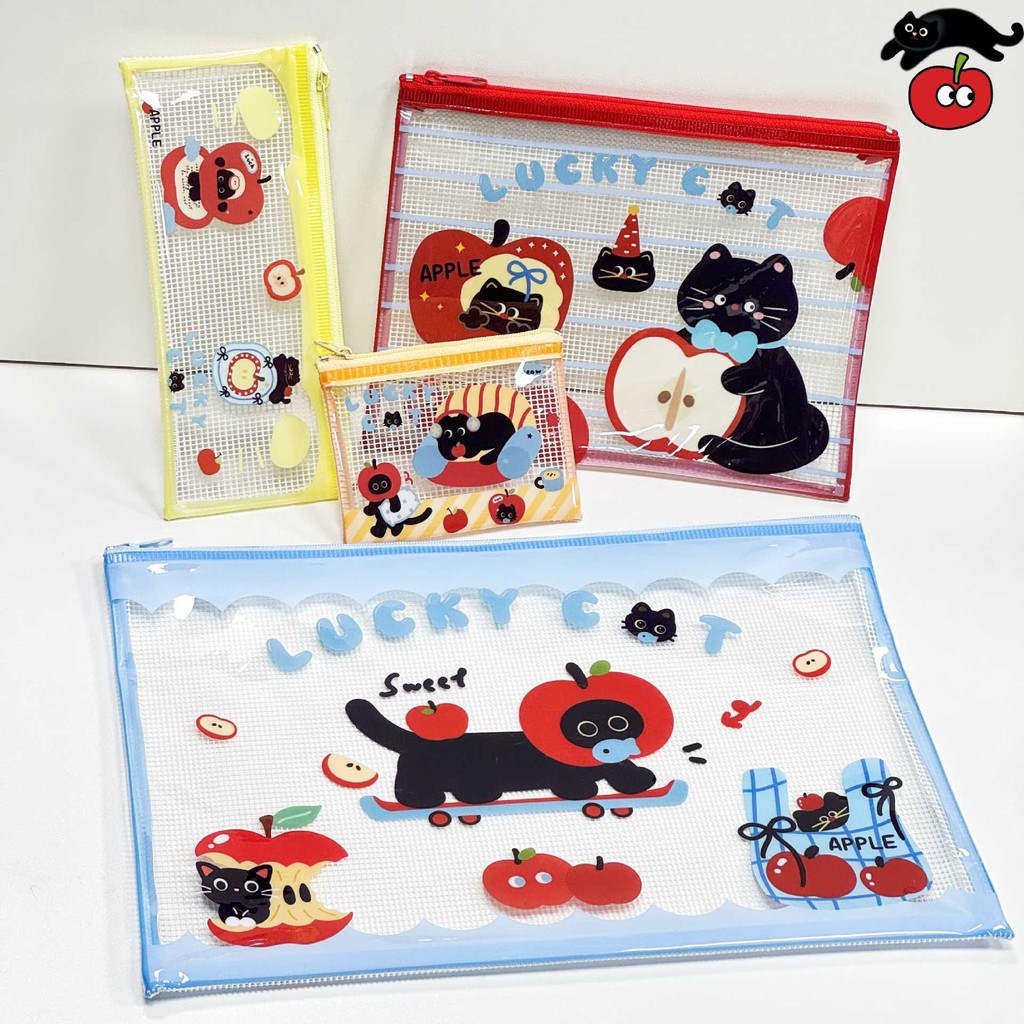 Apple Cat Series File Bag Bolsa de grade de desenho animado de alto valor Bolsa de moedas Estudante Fácil de transportar