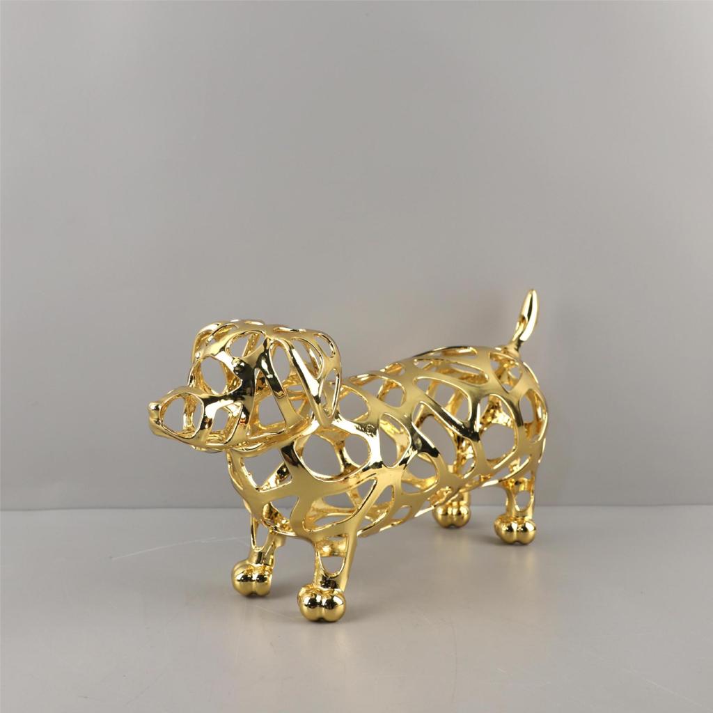 N8J6 European-style, light luxury, gold-colored, hollowed-out lion, horse, and elephant animal sculptures – decorative p