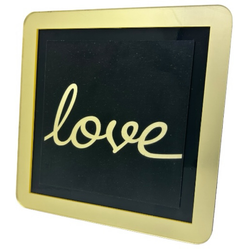 Quadro decorativo Love Acrílico Espelhado Dourado