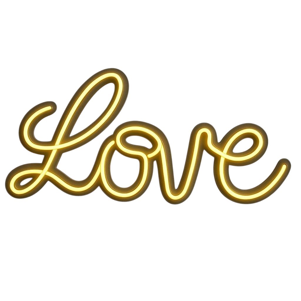 Painel Neon Love Mdf Led Luminoso Decoração Casa Dourado