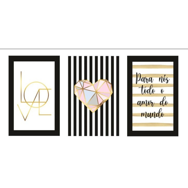 Kit quadrinho 3 peças Love Frases Para nós todo amor Dourado