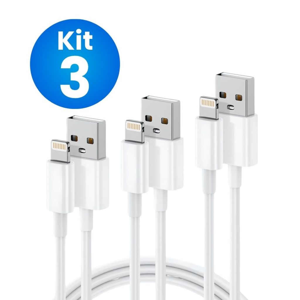 Kit 3 Cabos Turbo Compatível Com Iphone Carregador Usb 1 Metro