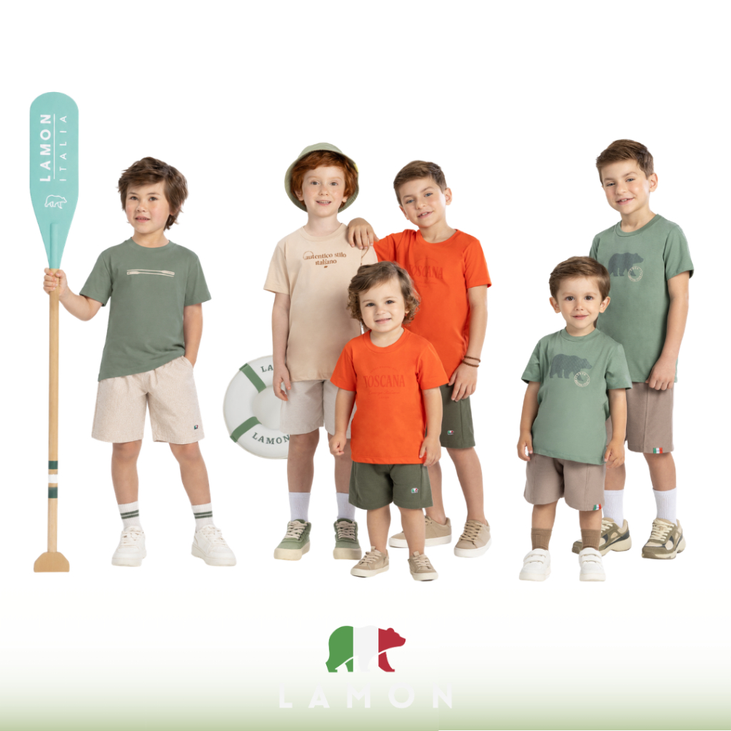Conjunto Camiseta Meia Malha Penteada e Bermuda Tecido Eco Linen LAMON 1  a 3 Anos