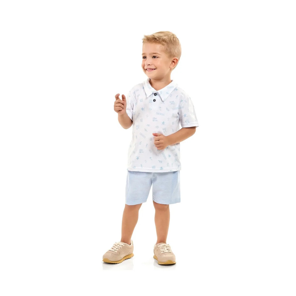 Conjunto Infantil Polo em Meia Malha Bermuda Eco Linen kamylus