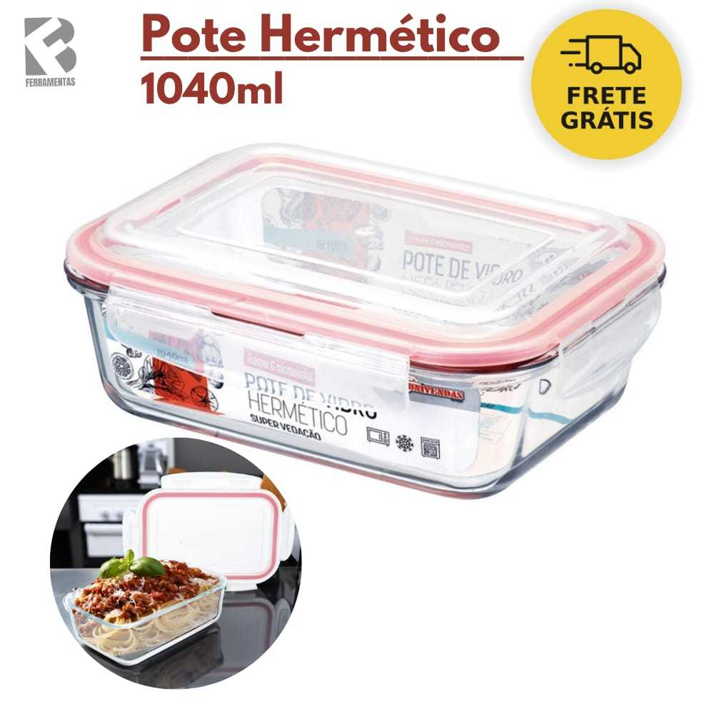 Pote de Vidro Hermético para Marmita Mantimentos Com Tampa de Silicone 1040ml Grande Cozinha