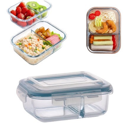 Pote Hermético para marmitas de Vidro 1040ml Com Divisória Tampa Vedação SIlicone