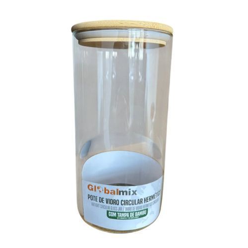 Pote Vidro Circular Hermético 1200ml Tampa Bambu Silicone Global Mix
