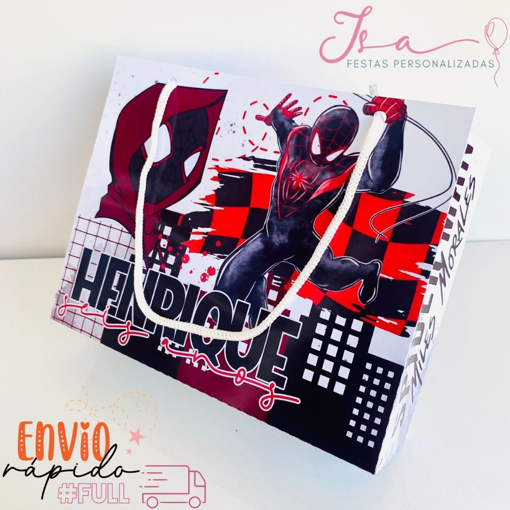 Sacolinhas Spider Man - Miles Personalizadas Kit Festa Infantil