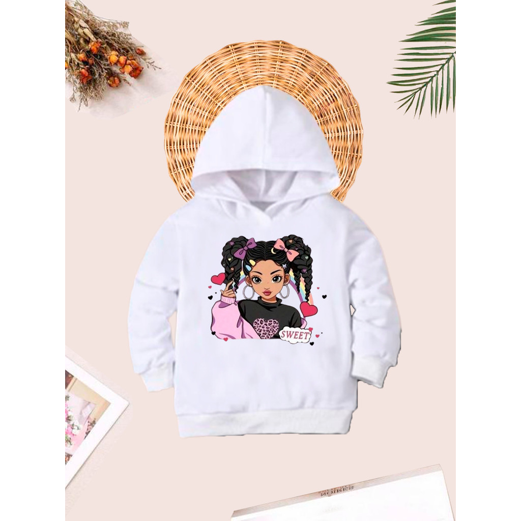 Blusa Moletom Infantil Feminina Menina Sweet Frio Canguru Com Bolso e Capuz Quentinho Flanelado