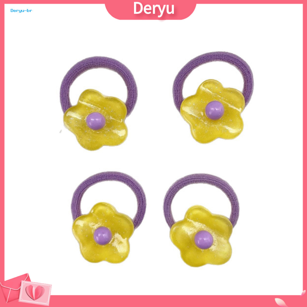 Non-breakable Hair Band 4pcs Girls Ties Jelly Flower Elastic Bands Soft Thin Ropes Kids School Daily Use Cute Accessorie