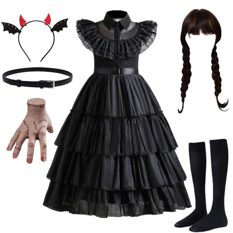 WFRV Black Family Cosplay For Girl Costume Tulle Mesh Dress For Kids Girls Party Dresses Halloween Costumes 4-12Yrs