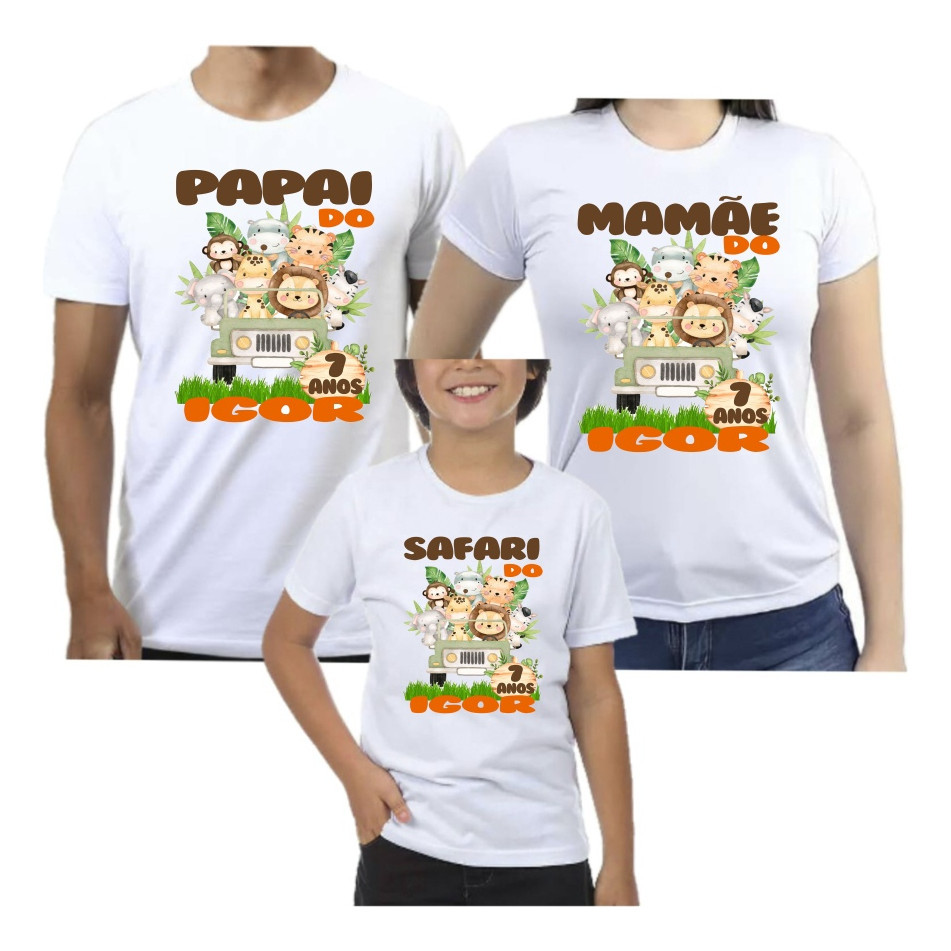 Kit 3 Camisetas Safari Aquerela animais Festa Aniversário
