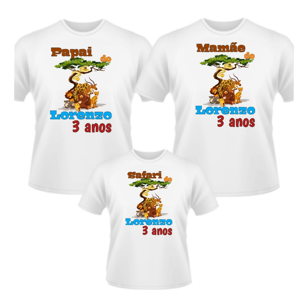 Kit 4 Camisetas festa Aniversário menino Tema Safari Animais