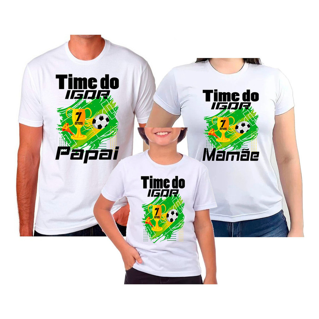 Kit 4 Camisetas família Festa Aniversário Tema Futebol Menino