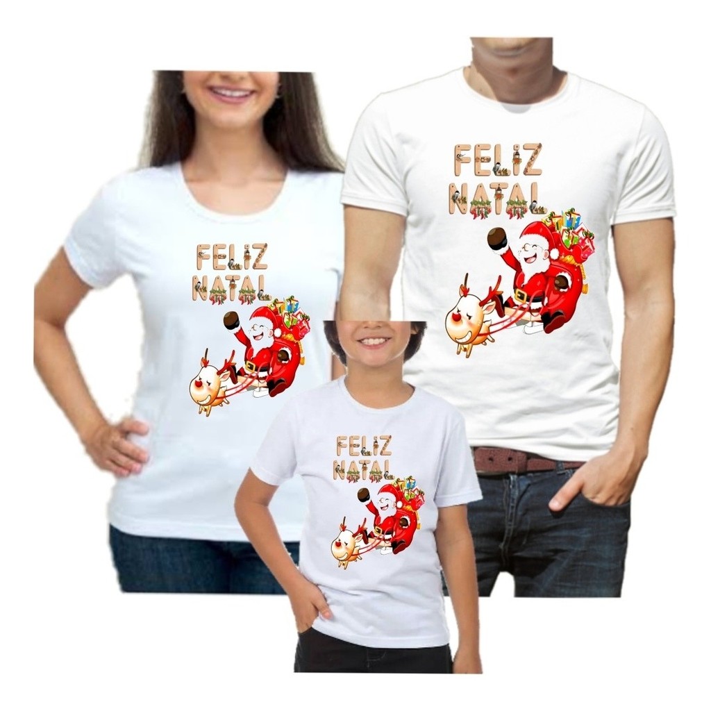 Kit 4 Camisetas Família Papai Noel Festa Feliz Natal Trenó promoção