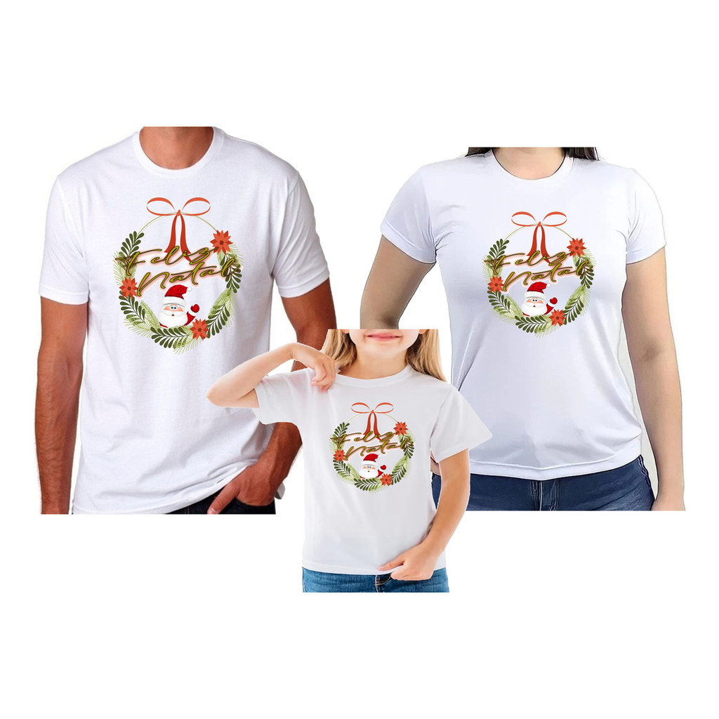 Kit 5 Camisetas Família Feliz Natal Festa Papai Noel