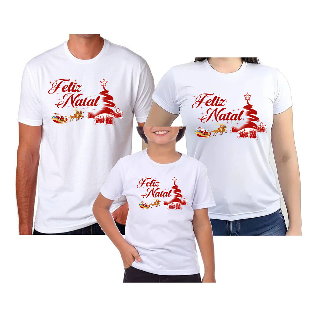 Kit 4 Camisetas Festa Feliz Natal família Papai Noel Plus Size Barato