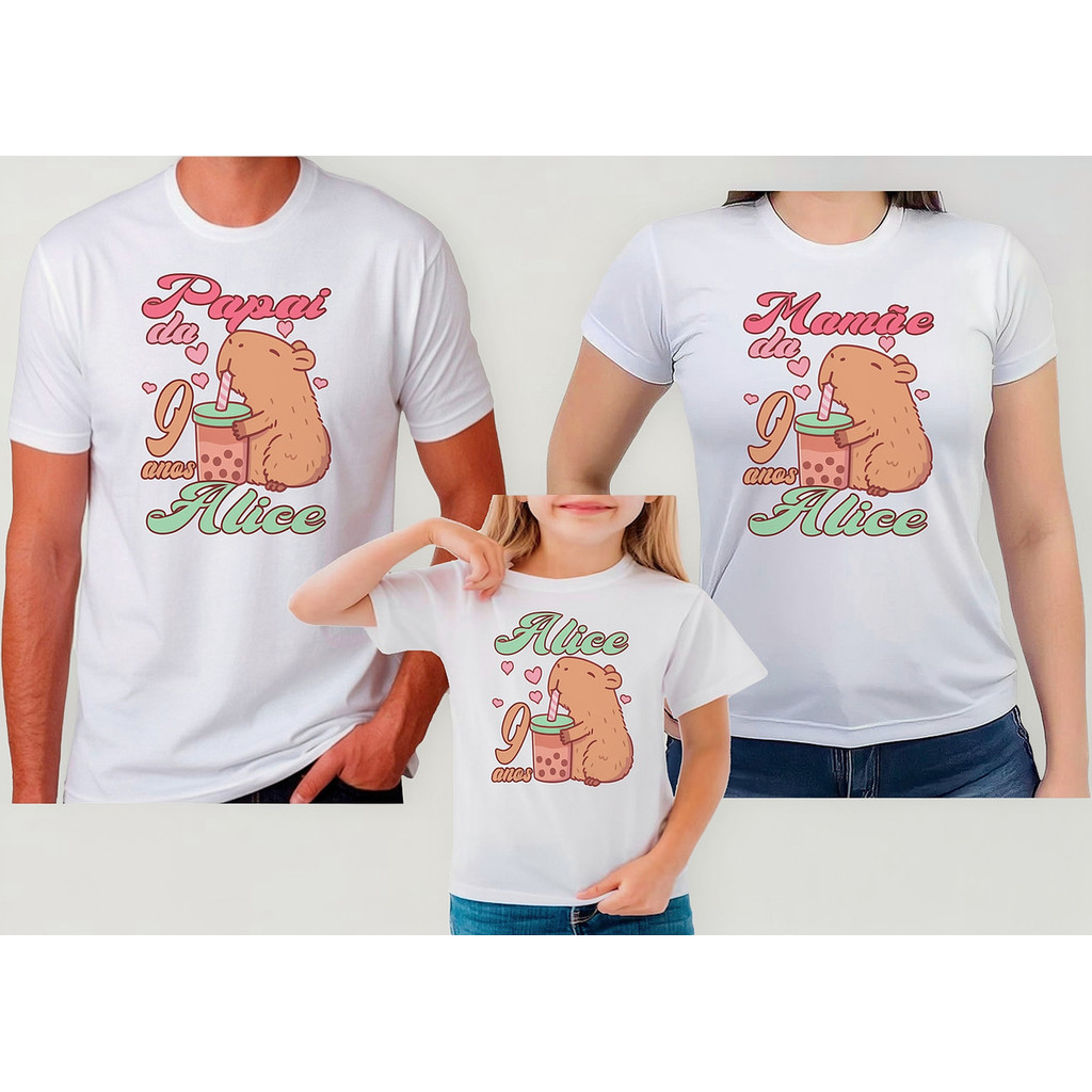 Kit 4 Camisetas festa Aniversário Menina Tema Capivara