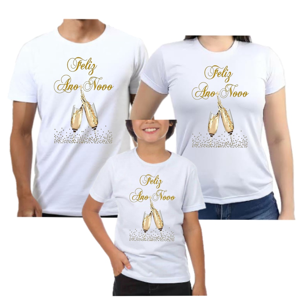 Kit 4 camisetas ano novo festa réveillon família