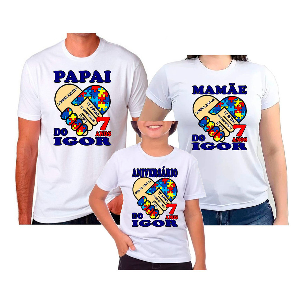 Kit 4 Camisetas Aniversário festa Tema Autismo Autista menino