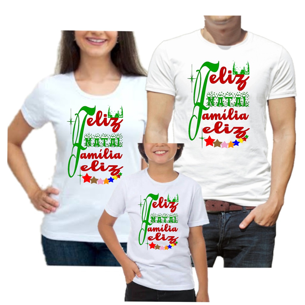 Kit 4 camisetas festa natal família feliz promoção
