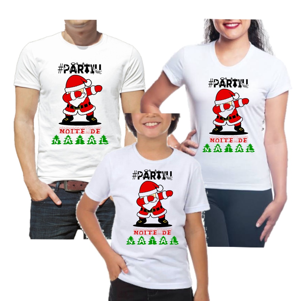 Kit 3 camisetas família partiu festa natal papai Noel promoção