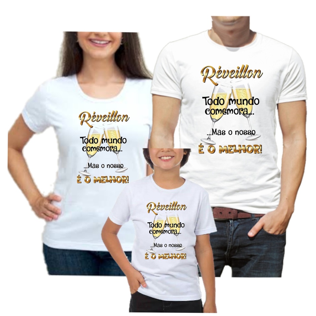 Kit 3 camisetas festa réveillon ano novo virada de ano família
