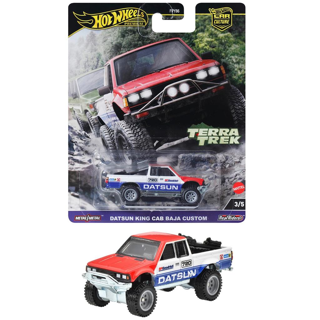Hot Wheels Car Culture Terra Trek Datsun King Cab Baja Custom Vehicle Toy Die-Cast Miniature for Ages 3 and Up Red HRV71