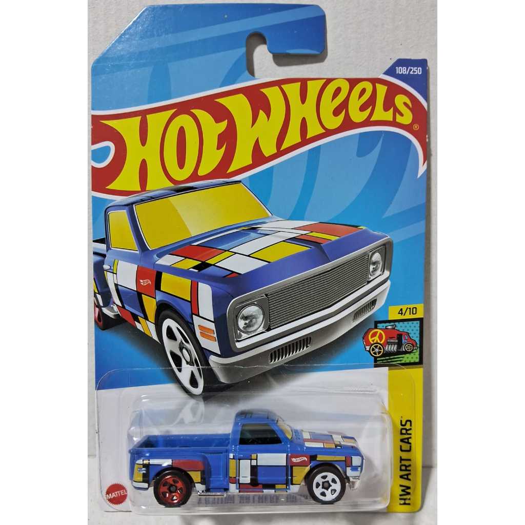 Hot Wheels pickup Custom '69 Chevy HW Art Cars azul cartela longa