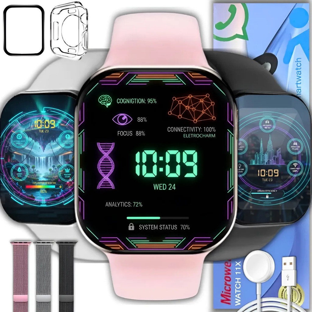 NOVO RELÓGIO INTELIGENTE SMARTWATCH W11X SERIE 10 Bluetooth Chamadas Monitor Cardíaco Esportivo Android iPhone