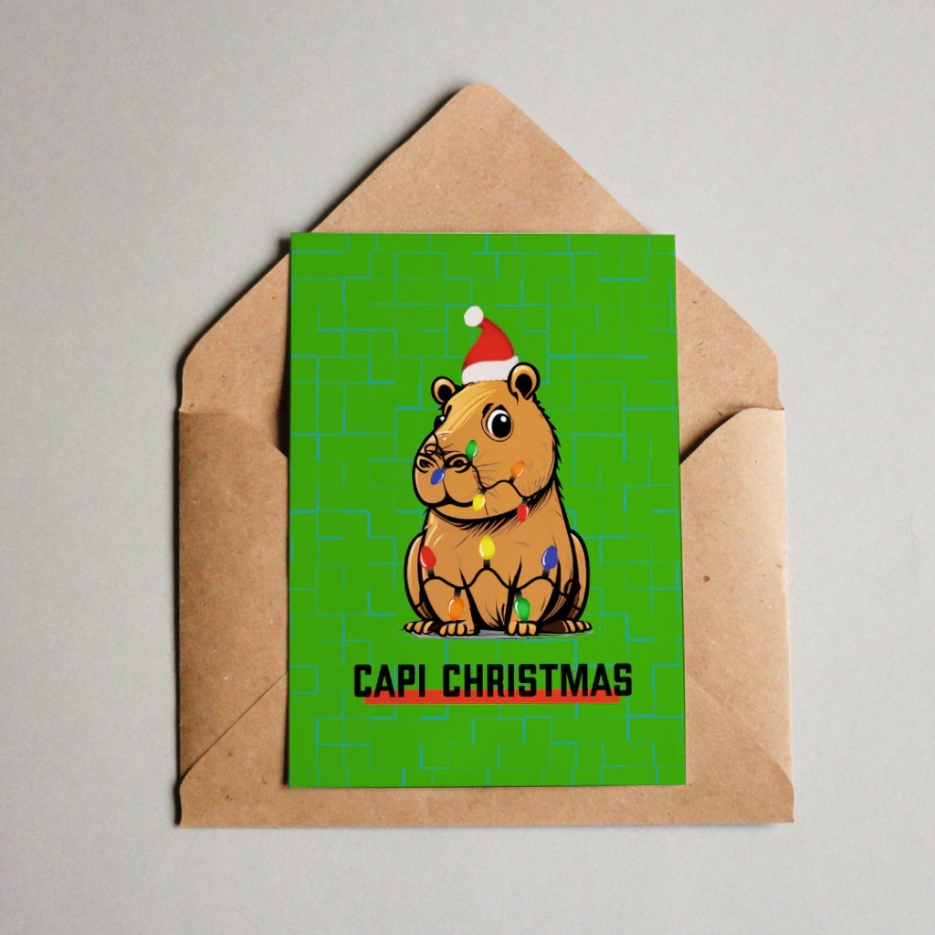 Cartão Comemorativo - Natal - Capivara - Capi christmas