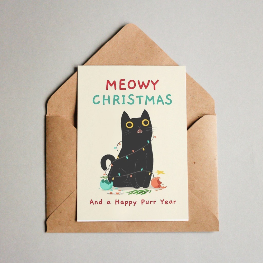 Cartão Comemorativo - Gato - Meowy Christmas
