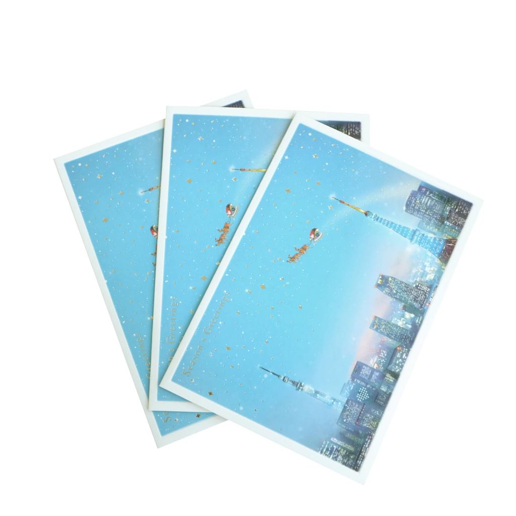 Mini Santa Greeting Life Christmas Card Set of 3 Sepia Tokyo Blue Light Up S-417-AM
