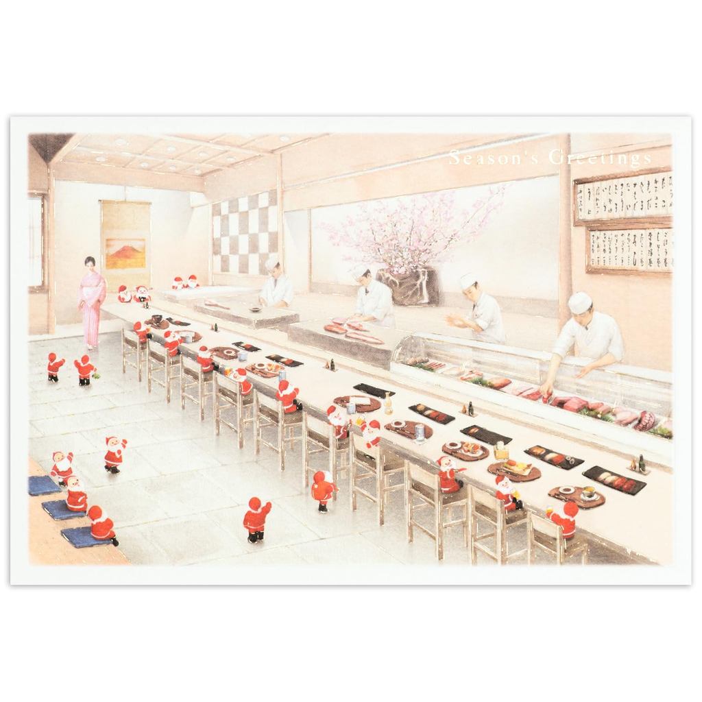 Mini Santa Greeting Life Christmas Card Japanese Style Sushi SJ-64