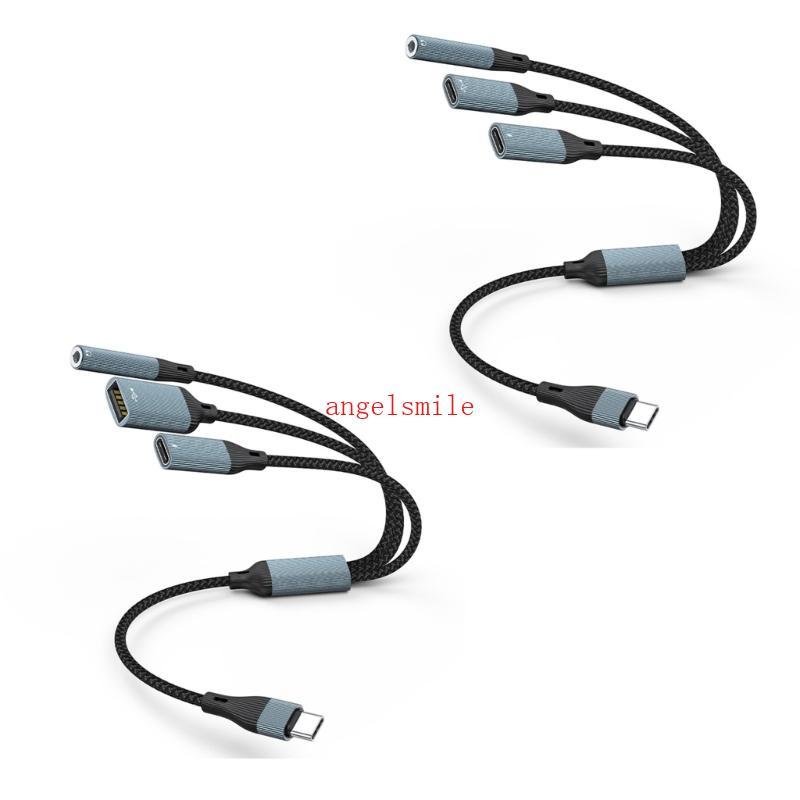 Conversores USB Type C 3 1 Som 3 5 Mm PD60W OTG Carregamento Para Smartphones E Computado
