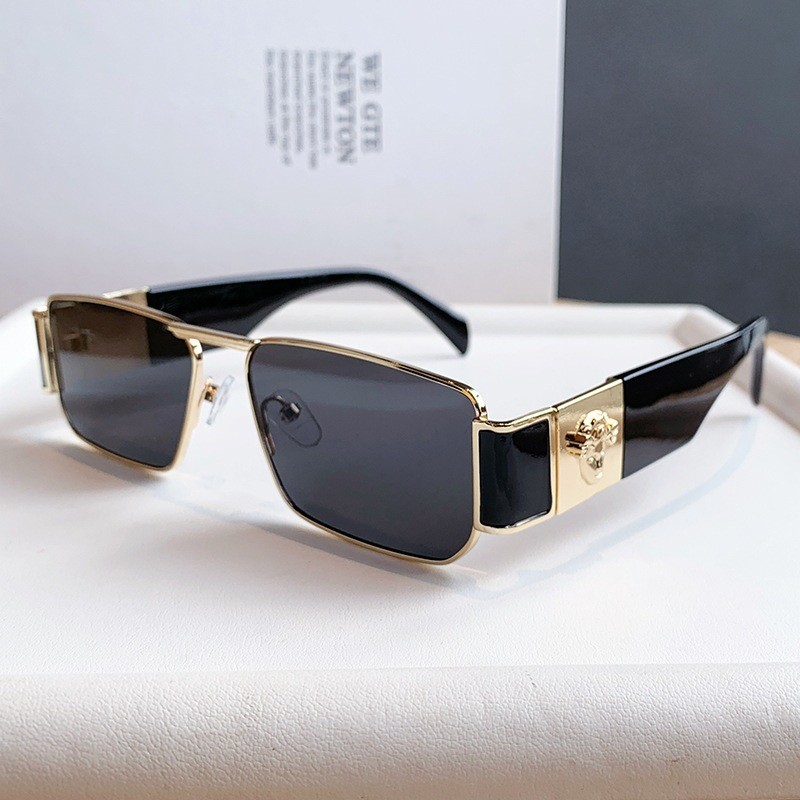 Hip Hop ins Trendy Masculino UV400/High-End Forma Côncava Pequena Armação Quadrada Óculos de Sol de Metal Anti-Ultraviol