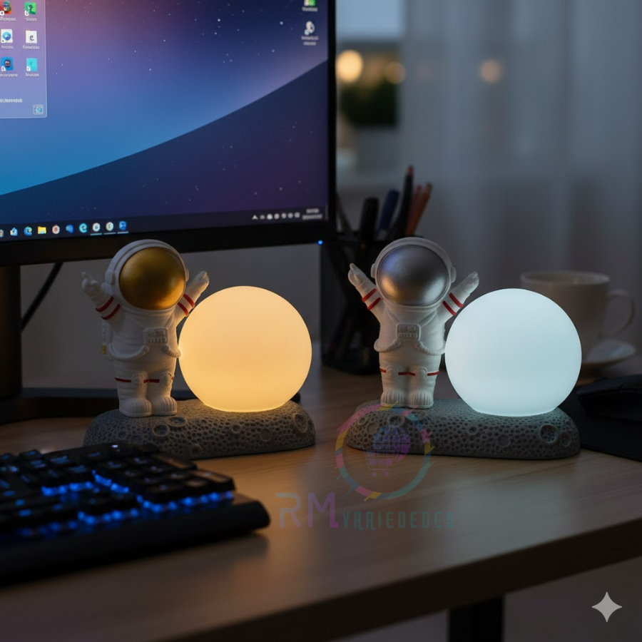 Astronauta Ornamento Lua Luz Ambiente Noite Lâmpada Spaceman Desktop Decor Kids Boy Decoration