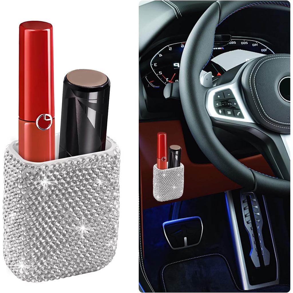 Bling Chapstick Holder for Car with Rhinestone,Portable Car Chapstick Holder as Chapsticks Organizer,Self-Adhesive Cars