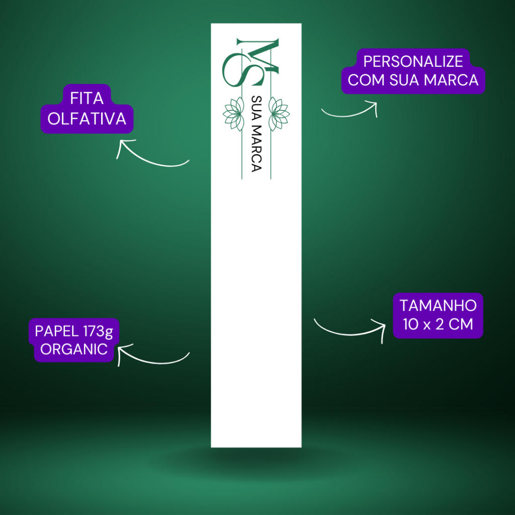 Fitas Olfativas Personalizadas 10x2cm Papel Organic 173g, Tiras de papel para Teste de Perfume 1000, 2000, 4000, 5000