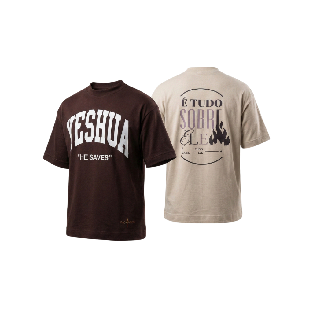 Kit 2 Camisetas Oversized Suedine 240g Moda Cristã Yeshua + He Saves