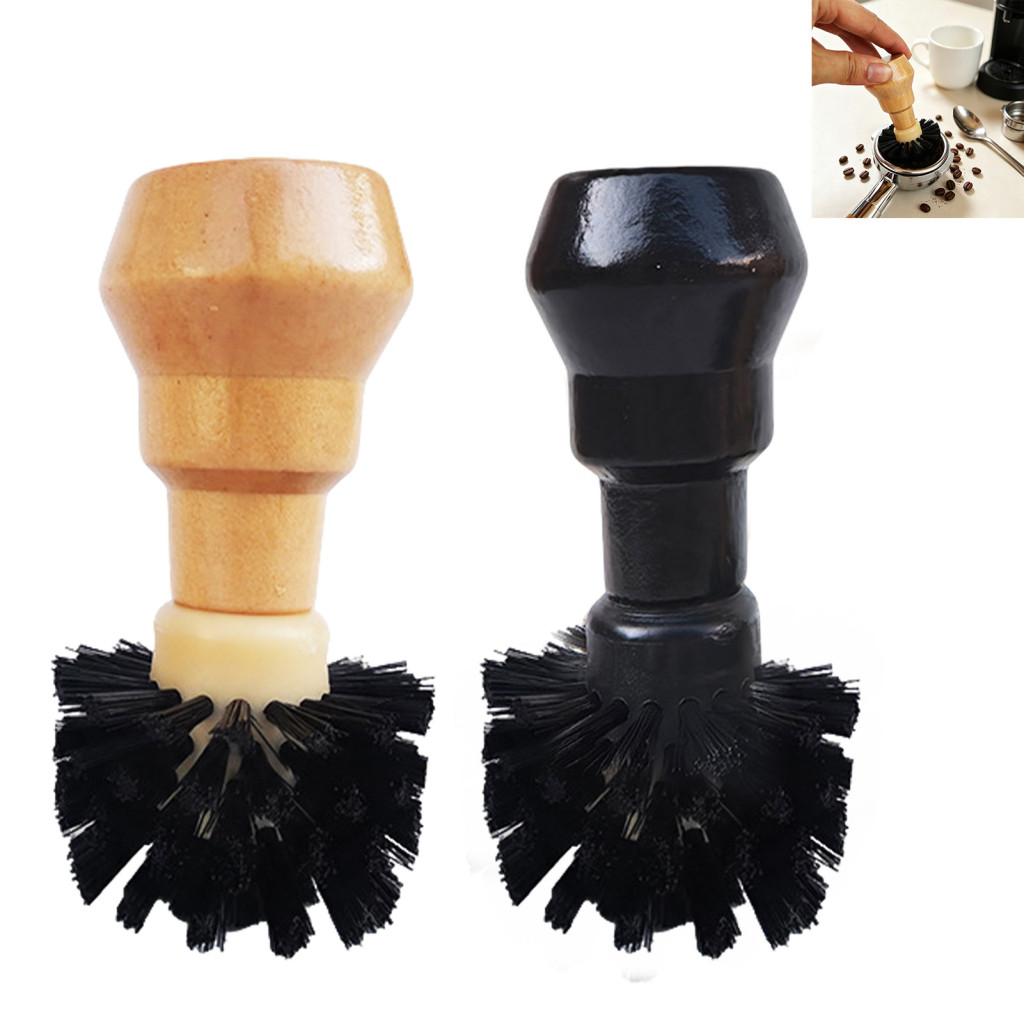 Coffee Machine Portafilter Basket Brush with Soft Bristles and Wood Handle – Espresso Corner Tool for Easy Maker Maint